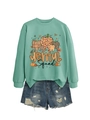 Detail of Dental Squad mint green sweatshirt featuring pumpkin and tooth graphic print - S / Light Green (Black Print)