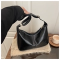Glossy black leather hobo shoulder bag with adjustable strap and gold-tone hardware - Black