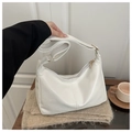 White semi-circle hobo shoulder bag in soft PU leather with adjustable strap - White