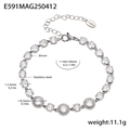 Silver stainless steel bracelet with clear 5A zircons in 160+50mm length and 11.1g weight - Steel Color Zirconia Bracelet (E591)