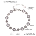 Bracciale in acciaio inossidabile argento con zirconi 5A tondi e maglie floreali - Argento