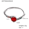 Polished stainless steel ring featuring a round red zircon and colorful crystal accents - US 7 / Steel Red Zirconia