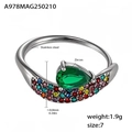 Anillo abierto de acero plateado con circón pera y piedras laterales de colores - US 7 / Circonia Verde Color Acero