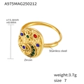 Gouden roestvrijstalen ring met zon-en-maan motieven en gekleurde zirkonia stenen - US 7 / Goud Meerkleurige Zirkoon