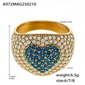 Vergoldeter Edelstahlring mit weißem und blauem Zirkonia-Herz für Damen - Gold Blau Zirkonia
