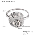 Zilveren roestvrijstalen ring met 5A zirkoon en hemelse maan- en stervormige motieven - US 7 / Zilver Wit Zirkoon