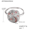 Bohemian stainless steel ring with pink zircon and star moon engraving, US size 7 - US 7 / Steel Pink Zircon