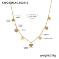 Golden stainless steel necklace with white enamel heart pendants and zircon inlay - Gold Heart White Zirconia Necklace (TXP224)