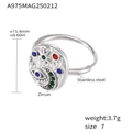 Bohemian stainless steel ring featuring mystic evil eye and colorful zircon stones - US 7 / Steel Multicolor Zircon