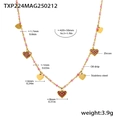 Pink heart necklace in gold stainless steel with pavé zircons and colorful enamel - Gold Heart Pink Zirconia Necklace (TXP224)
