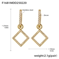 Detail view of 25mm gold lightning earrings with zircon inlay and measurement markers - Gold Rhombus Style (F1681)