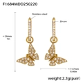 Detailed view of gold butterfly zircon earrings with dimensions 26mm and 11.7mm - Gold Butterfly Style (F1684)