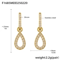Macro detail of teardrop earrings with cubic zirconia inlay on gold plated stainless steel - Gold Teardrop Style (F1685)