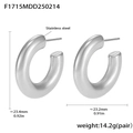 Chunky silver polished stainless steel hoop earrings in a minimalist C-shape design - Steel Color Earrings-Medium(F1715)