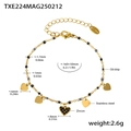 Goldenes Edelstahl-Perlenarmband mit Herzanhängern und schwarzem Zirkonia-Inlay - Goldherz Schwarze Zirkonia Armband (TXE224)