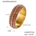 Three-row gold stainless steel ring with micro-paved pink zircons for women - US 6 / Pink Zirconia
