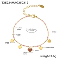 Detail eines goldenen Herz-Armbands mit rosa Zirkonia-Inlays und Größenangaben - Goldherz Rosa Zirkonia Armband (TXE224)