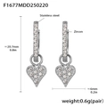 Gold plated stainless steel heart earrings with zircon inlay and product dimensions - Steel Color Heart Style (F1677)