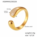Detail of 18k gold plated stainless steel teardrop ring with brown oil drip design - Size 7 / Enamel Glaze Open Style (A584) / White