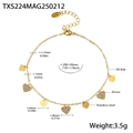 Goldenes Fußkettchen aus Edelstahl mit weißen Emaille-Perlen und Zirkonia-Herzanhängern - Goldherz Weiße Zirkonia Fußkettchen (TXS224)