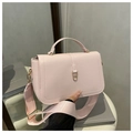 Light pink minimalist crossbody bag with golden buckle and wide fabric shoulder strap - Pink