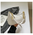 White ostrich texture underarm bag with gold chain and Fashion & Bags branding logo - White