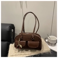 Borsa Boston vintage marrone in pelle scamosciata e vernice con ciondolo ciliegia - Marrone con ciondolo