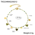 Goldenes Edelstahl-Fußkettchen mit Herz-Anhängern aus grünem Zirkon und Perlen - Goldherz Grüne Zirkonia Fußkettchen (TXS224)