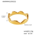Specifiche dettagliate della misura per anello ondulato in acciaio inossidabile 18K - US 6 / Oro