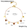 Herz-Fußkettchen aus vergoldetem Edelstahl mit rosa Zirkonia und bunten Perlenketten - Goldherz Rosa Zirkonia Fußkettchen (TXS224)