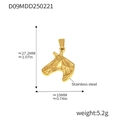 Detailed view of horse head pendant in 18k gold plated stainless steel with dimensions - Horse Head Design (D09-Gold Pendant)