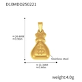 Detailed view of golden money bag pendant with dollar sign and dimensions in millimeters - Money Bag Shape (D10-Gold-Tone Pendant Only (Without Chain))