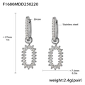 Silver stainless steel hoop earrings featuring zircon oval pendants with size dimensions - Steel Color Large Oval Style (F1680)