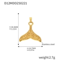 Detailed view of golden stainless steel whale tail pendant with size dimensions - Whale Tail Design (D12-Gold Pendant)