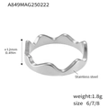 Detailed size specifications of silver wavy stainless steel ring with 12mm height - US 6 / Wave Style Ring (A849) / Steel