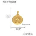 Mesures détaillées et dimensions pour le pendentif pièce en acier inoxydable plaqué or 18k - Pièce Elizabeth II (D59) / Or