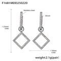 Silver stainless steel geometric rhombus earrings with zircon inlay for women - Steel Color Rhombus Style (F1681)