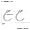 Pendientes de aro de serpiente en acero plateado con circonitas negras y diseño en forma de C - Plata Ojos Negros