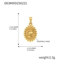 Détail du pendentif ovale en acier inoxydable doré 18 carats avec relief et bord perlé - Portrait de Reine Ovale à Perles (D63) / Or