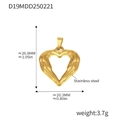 Detailed dimension guide for golden stainless steel heart pendant with wing textures - Hollow Heart (D19-Golden Pendant)