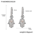 Gold plated stainless steel Hamsa Hand hoop earrings with zircon, size 24.6mm x 8mm - Steel Color Hamsa Hand Style (F1683)
