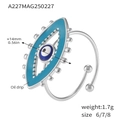 Silberfarbener böser blick offener ring mit blauem tropföl-finish und verstellbar - Größe 7 (Einstellbar) / Stahlfarbe