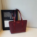 Vintage burgundy leopard print tote bag with suede texture and dual shoulder straps - Red
