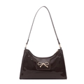 Sac sous le bras en cuir verni marron chocolat avec un détail nœud doré élégant - Café