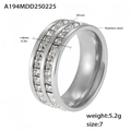Luxurious double-row square zircon stainless steel gold ring in 8mm width - Size 4 / Double-Row Full Rhinestones / Steel