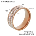 Rose gold stainless steel ring with double row zircon inlays, 8mm wide fashion band - Size 4 / Double-Row Full Rhinestones / Rose Gold