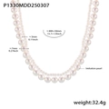 Vue détaillée du collier de perles double couche montrant les dimensions des perles 3mm et 7mm - Collier en Perles de Coquille à Double Couche (P1330)