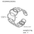 Silver hollow geometric link stainless steel open ring in size 7 shown in white background - US 7 / Steel