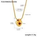 Collana d'oro in acciaio con ciondolo a ciottolo in zircone e catena a maglia serpente - 50+5cm / Collana con Pendente a Ciottolo (P2039) / Oro Zirconia Rossa