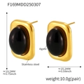 Detailansicht der vergoldeten Edelstahl-Ohrstecker mit schwarzem Achat im Vintage-Stil - Schwarze Achat-Ohrringe (F169) / Gold